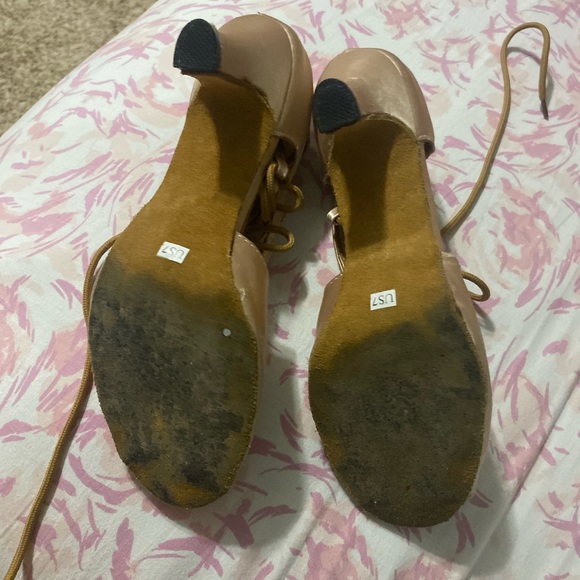 Two inch heel Alemana style salsa shoes satin top suede bottom - Picture 5 of 5